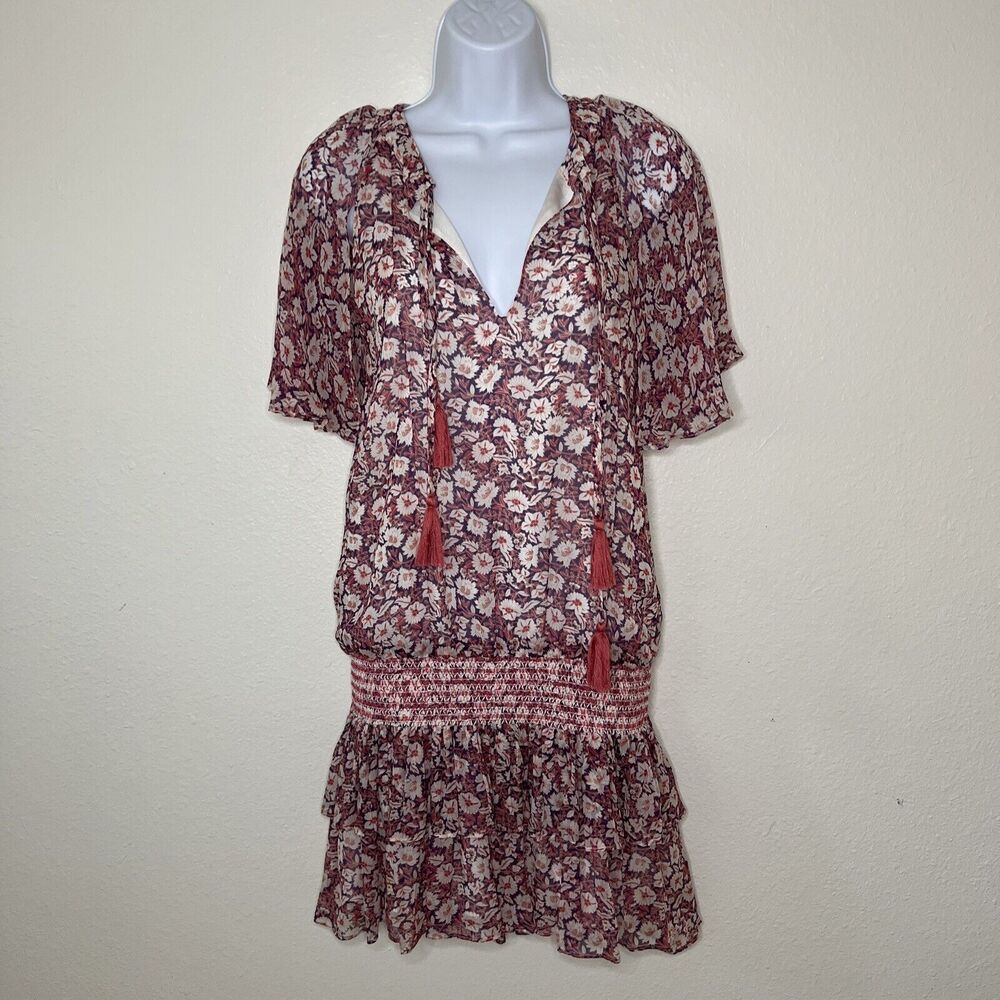 Women’s XS Dress Rebecca Minkoff Mini Pebble Floral Smocked Drop-Waist Knee High